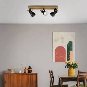 Briloner Stropní reflektor Arbo s dřevěným prvkem, tříplamenný obraz