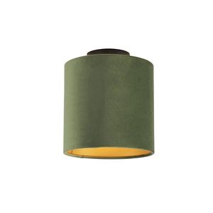 Stropní lampa s velurovým odstínem zelená se zlatem 20 cm - černá Combi obraz