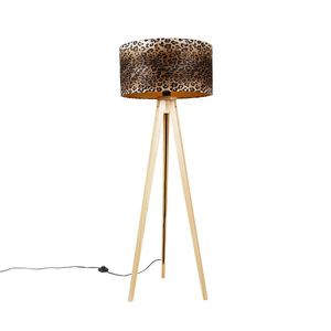 Moderní stojací lampa ze dřeva, leopardí stínidlo 50 cm - stativ Classic obraz