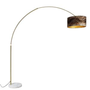 Oblouková lampa mosaz s odstínem bílé látky leopard 50 cm - XXL obraz