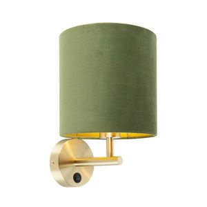 Elegantní nástěnná lampa zlatá se zeleným sametovým odstínem - Matt obraz