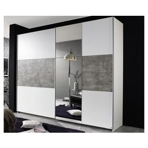 Šatní skříň Prenzlau, 218 cm, bílá/šedý beton obraz