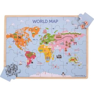 Bigjigs Toys Dřevěné puzzle WORLD MAP modré obraz