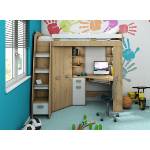 ArtCross Dětská rohová vyvýšená postel ANTRESOLA | dub artisan / bílá Barva: Levá obraz
