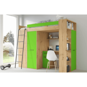 ArtCross Dětská rohová vyvýšená postel VERANA | dub artisan / zelená Barva: Levá obraz