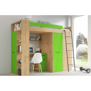 ArtCross Dětská rohová vyvýšená postel VERANA | dub artisan / zelená Barva: Pravá obraz