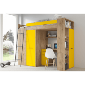 ArtCross Dětská rohová vyvýšená postel VERANA | dub craft zlatý/žlutá Barva: Levá obraz