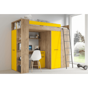 ArtCross Dětská rohová vyvýšená postel VERANA | dub craft zlatý/žlutá Barva: Pravá obraz