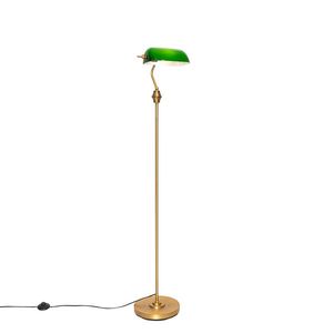 Klasická notářská stojací lampa bronzová se zeleným sklem - Banker obraz