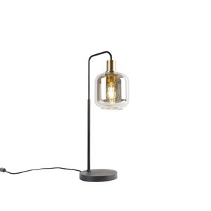 Chytrá stolní lampa černá se zlatým a kouřovým sklem včetně WiFi A60 - Zuzanna obraz