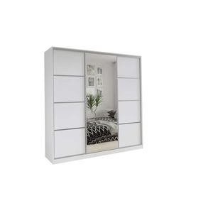 Šatní skříň NEJBY BARNABA 200 cm s posuvnými dveřmi, zrcadlem, 4 šuplíky a 2 šatními tyčemi, bílá obraz