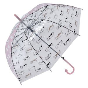 Průhledný deštník pro dospělé s bílými kočičkami a růžovým pruhem - 60 cm JZUM0055P obraz