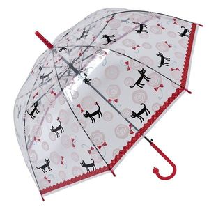 Průhledný deštník pro dospělé s červeným okrajem a kočičkami - 60 cm JZUM0055R obraz