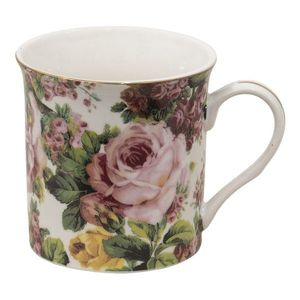 Porcelánový hrnek s květy a zlatou linkou Pink Flowers - 12*8*9 cm / 330 ml PFMU obraz