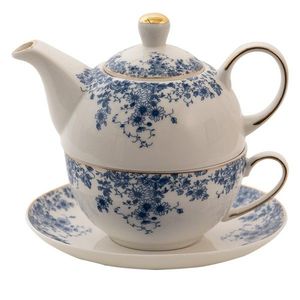 Porcelánový tea for one s modrými květy Blue Flowers - 16*15*15 cm / 400ml / 250ml BFLTEFO obraz