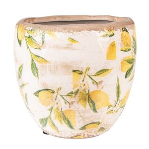 Béžový keramický obal na květináč s citróny Lemonio M - Ø18*17 cm 6CE1529M obraz