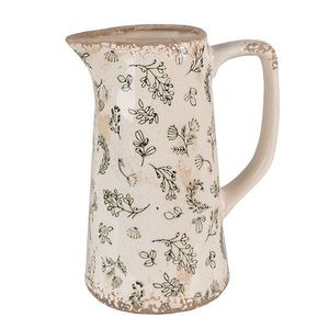 Béžový antik keramický džbán se zelenými květy - 15*10*19 cm 6CE1547 obraz