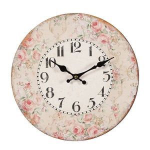 Béžové antik nástěnné hodiny s růžemi Rose I – Ø 28*3cm/ 1*AA 84653 obraz