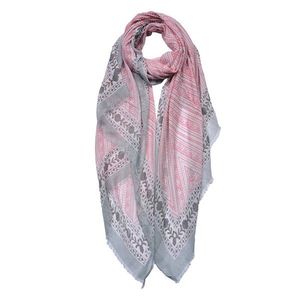 Růžovo šedý dámský šátek se vzory - 90*180 cm JZSC0692P obraz
