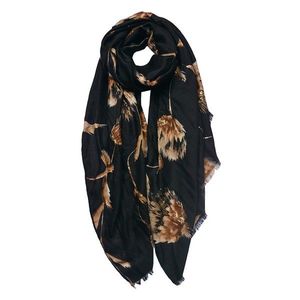 Černý dámský šátek s potiskem květů - 90*180 cm JZSC0750Z obraz