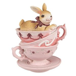 Dekorace socha králík v růžových šálcích - 9*7*10 cm 6PR4985 obraz