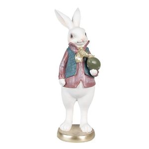 Dekorace bílý králík v košili a s vajíčkem - 11*10*26 cm 6PR4056 obraz