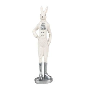 Bílá dekorace králík ve fraku a stříbrných botech - 5*4*20 cm 6PR4044 obraz