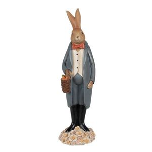 Dekorace králík v modrém kabátku a mrkvemi - 10*9*34 cm 6PR5037 obraz