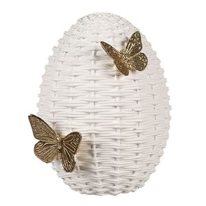 Dekorace bílé proutěné vajíčko se zlatými motýlky - 15*18*20 cm 6PR5041 obraz