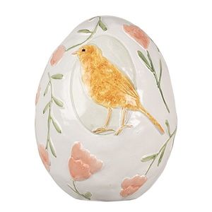 Dekorace bílé vajíčko s květy a ptáčkem - Ø 13*16 cm 6PR5044 obraz