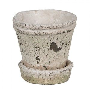Béžový antik cementový květináč s miskou Provencal S - Ø 9*9 cm 6TE0503S obraz
