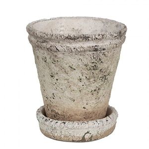 Béžový antik cementový květináč s miskou Provencal M - Ø 11*12 cm 6TE0503M obraz