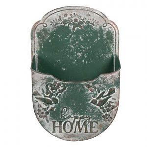 Zelený antik plechový nástěnný držák na květiny Happy Home - 28*9*41 cm 6Y5507 obraz