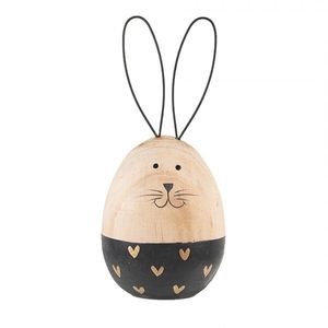 Černo-hnědá dřevěná dekorativní figurka vejce králík - Ø 6*14 cm 6H2383 obraz