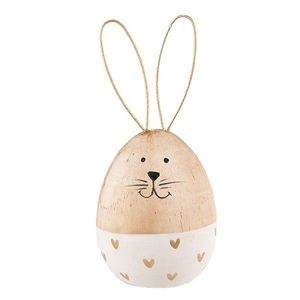 Bílo-hnědá dřevěná dekorativní figurka vejce králík - Ø 6*14 cm 6H2382 obraz