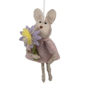 Šedý plstěný závěsný králíček s kytičkou Magiccal - 11 cm 65371 obraz