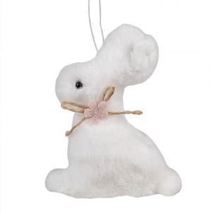 Bílý plyšový závěsný velikonoční králíček s kytičkou Magiccal - 7*3*10 cm 65349 obraz