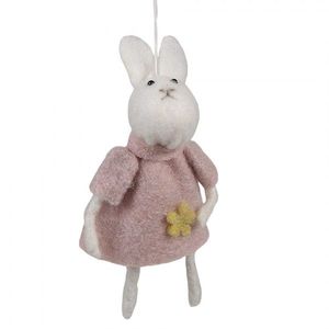 Růžový plstěný závěsný velikonoční králíček s kytičkou Magiccal - 6*3*13 cm 65362 obraz