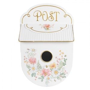 Bílá poštovní schránka ve tvaru ptačí budky Post s květy - 27*11*41 cm 6Y5492 obraz