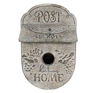 Šedá poštovní schránka ve tvaru ptačí budky Post s ptáčky - 27*11*41 cm 6Y5497 obraz