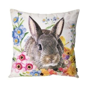 Bílý polštář s králíčkem a květy Fleury Rabbit - 45*10*45cm REHGKSKB obraz