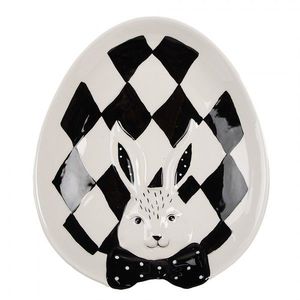 Černobílý keramický dezertní talířek Black&White Bunny - 21*18*4 cm CBDP obraz