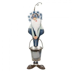 Kovová modrá dekorativní figurka skřítek s kbelíkem - 19*18*67 cm 5Y1221 obraz
