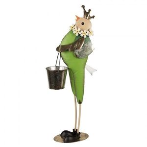 Kovová zelená dekorativní figurka ptáček s kbelíkem - 30*15*83 cm 5Y1219 obraz