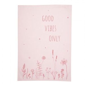 Růžová bavlněná utěrka s kytičkami Good Vibes Only - 47*70 cm KT042.047 obraz