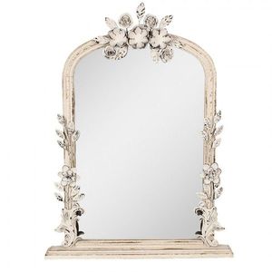 Béžové antik nástěnné zrcadlo zdobené květy Brocante - 56*5*77 cm 52S308 obraz