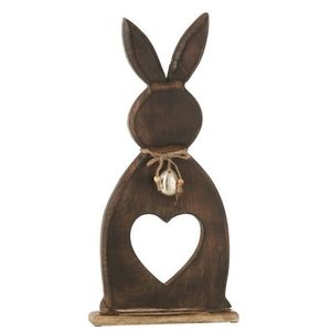 Hnědá dekorace králík z mangového dřeva se srdíčkem - 17*3, 5*50 cm 40223 obraz
