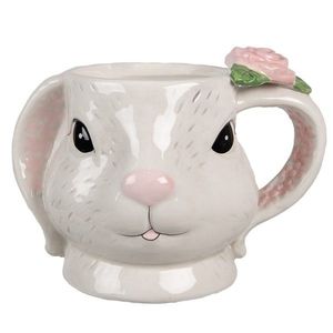 Růžovobílý keramický hrneček ve tvaru králíčka Rabbit - 16*11*11 cm / 450 ml 6CE1704 obraz