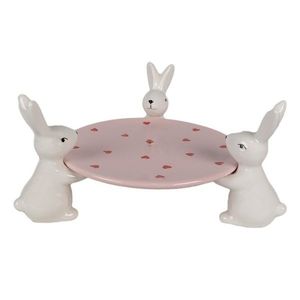Růžová keramická miska / podnos s králíčky a srdíčky - 24*23*12 cm 6CE1693 obraz