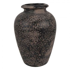 Černo-šedá keramická váza s květy - Ø 18*26 cm 6CE1707 obraz